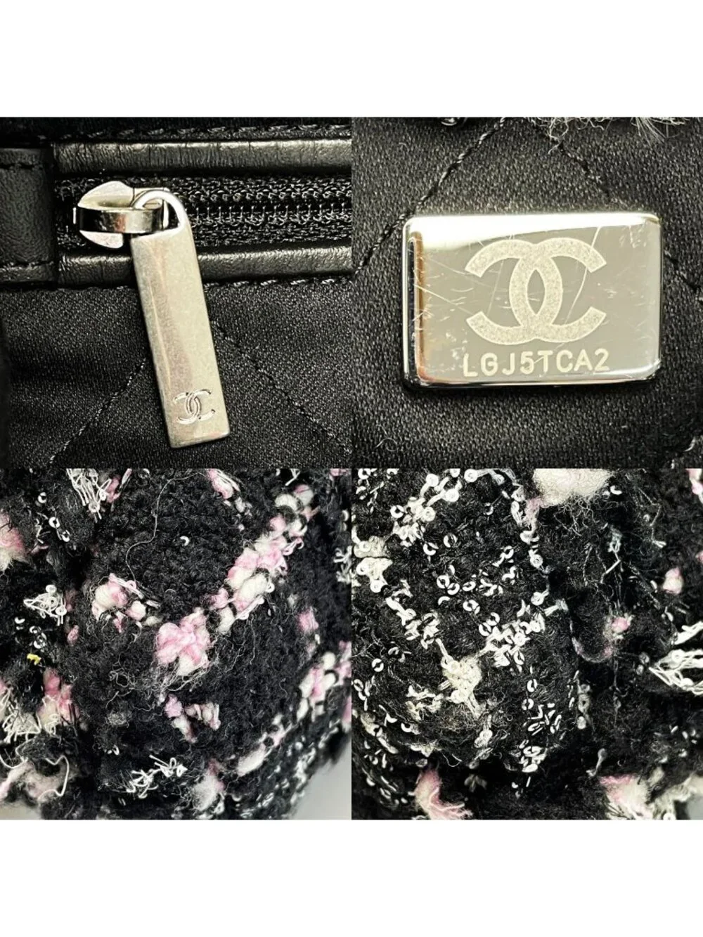 Chanel 22 Black Pink Shoulder Bag Tweed Silver